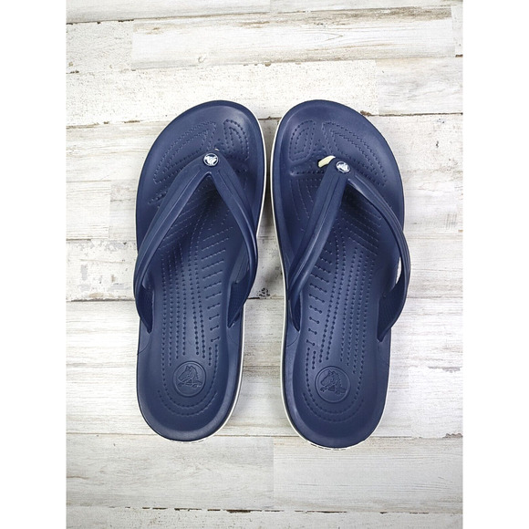 Crocs Crocband Thong Flip Flops Mens 10 Women’s 12 Navy Unisex Beach Sandals - Picture 2 of 7